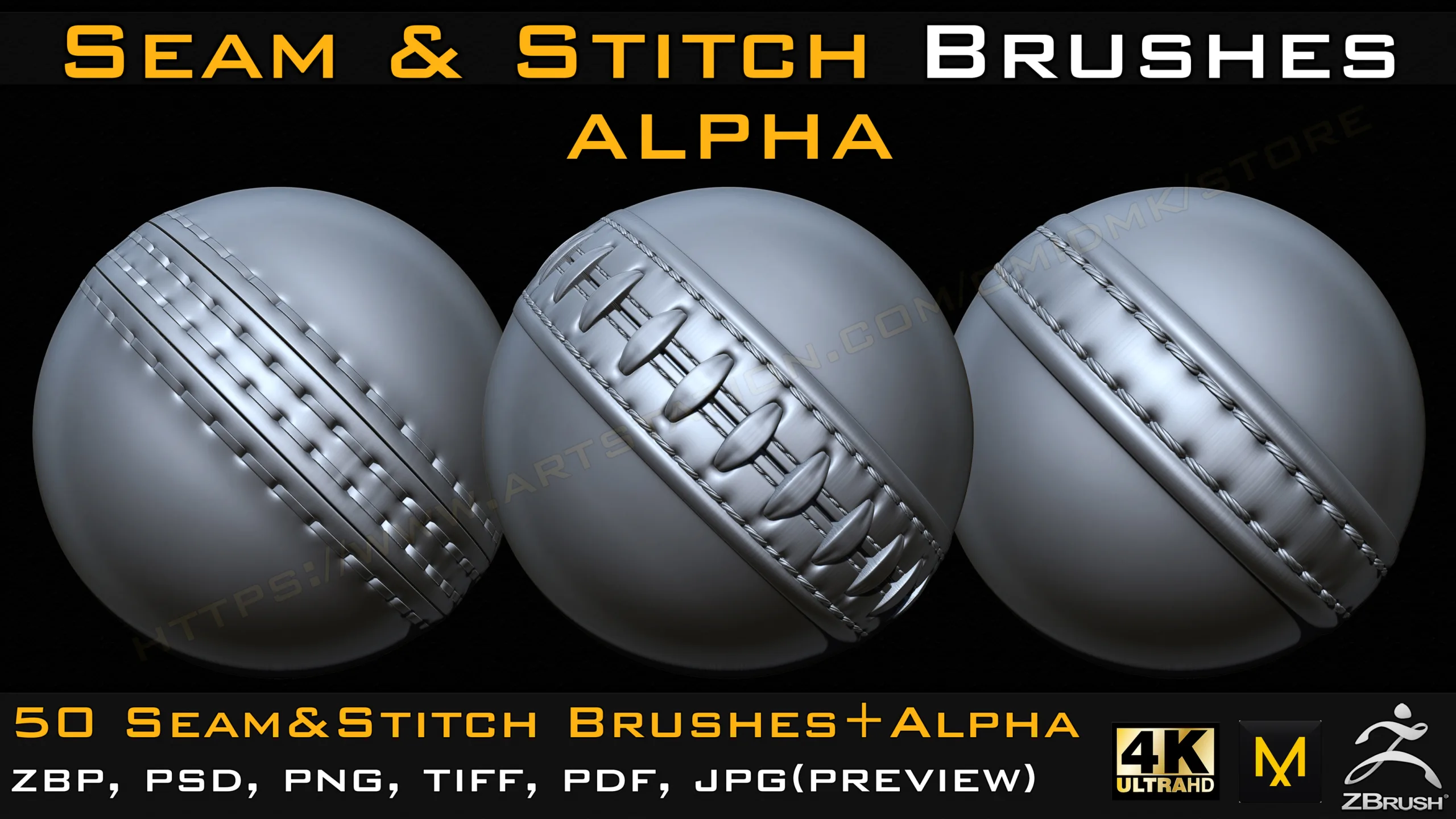 50 Seam & Stitch Brushes & Alpha (Tileable 4k-16bit) Vol.04