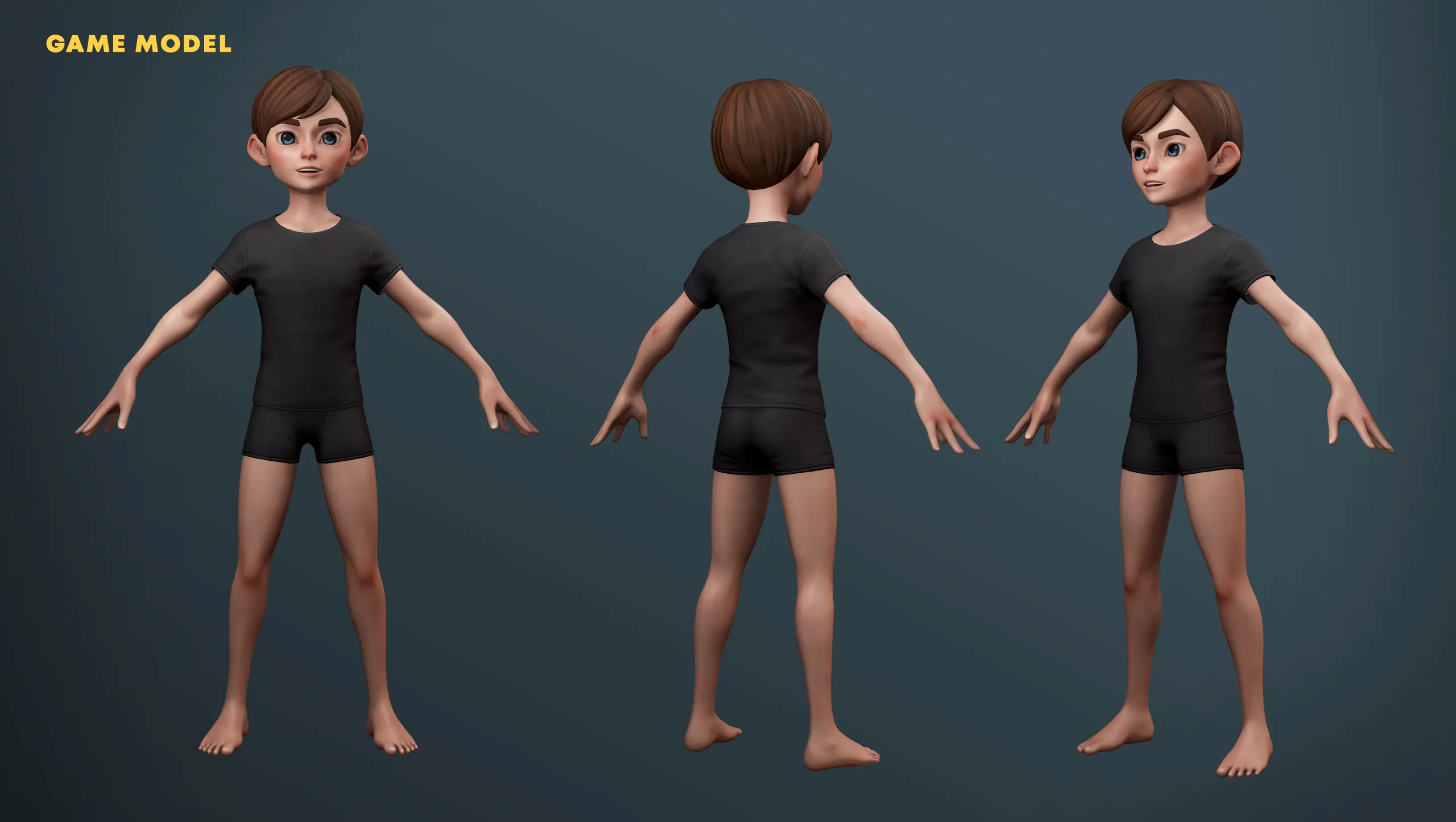 Stylized Cartoon Kid Game Model & Basemesh