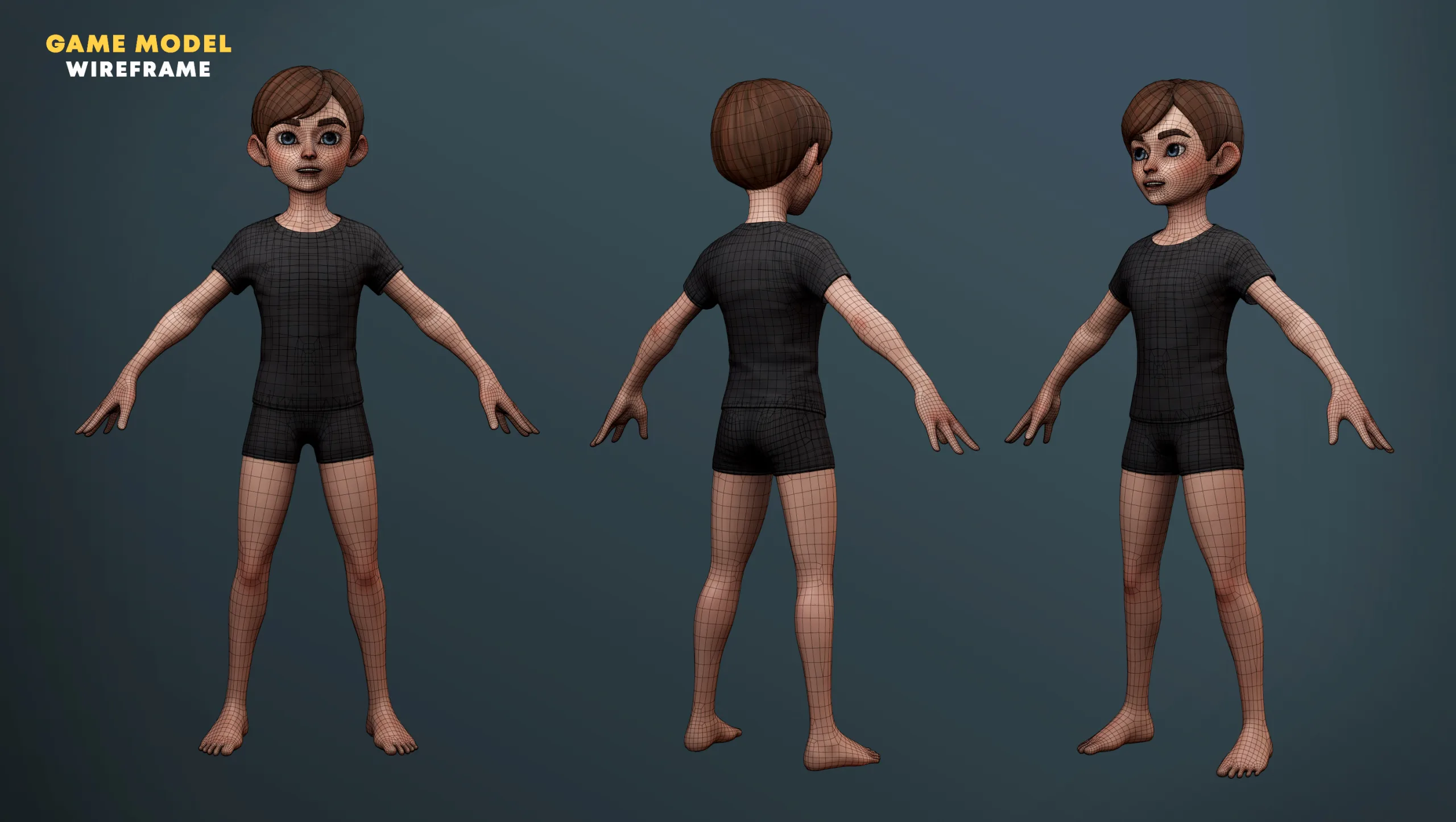 Stylized Cartoon Kid Game Model & Basemesh