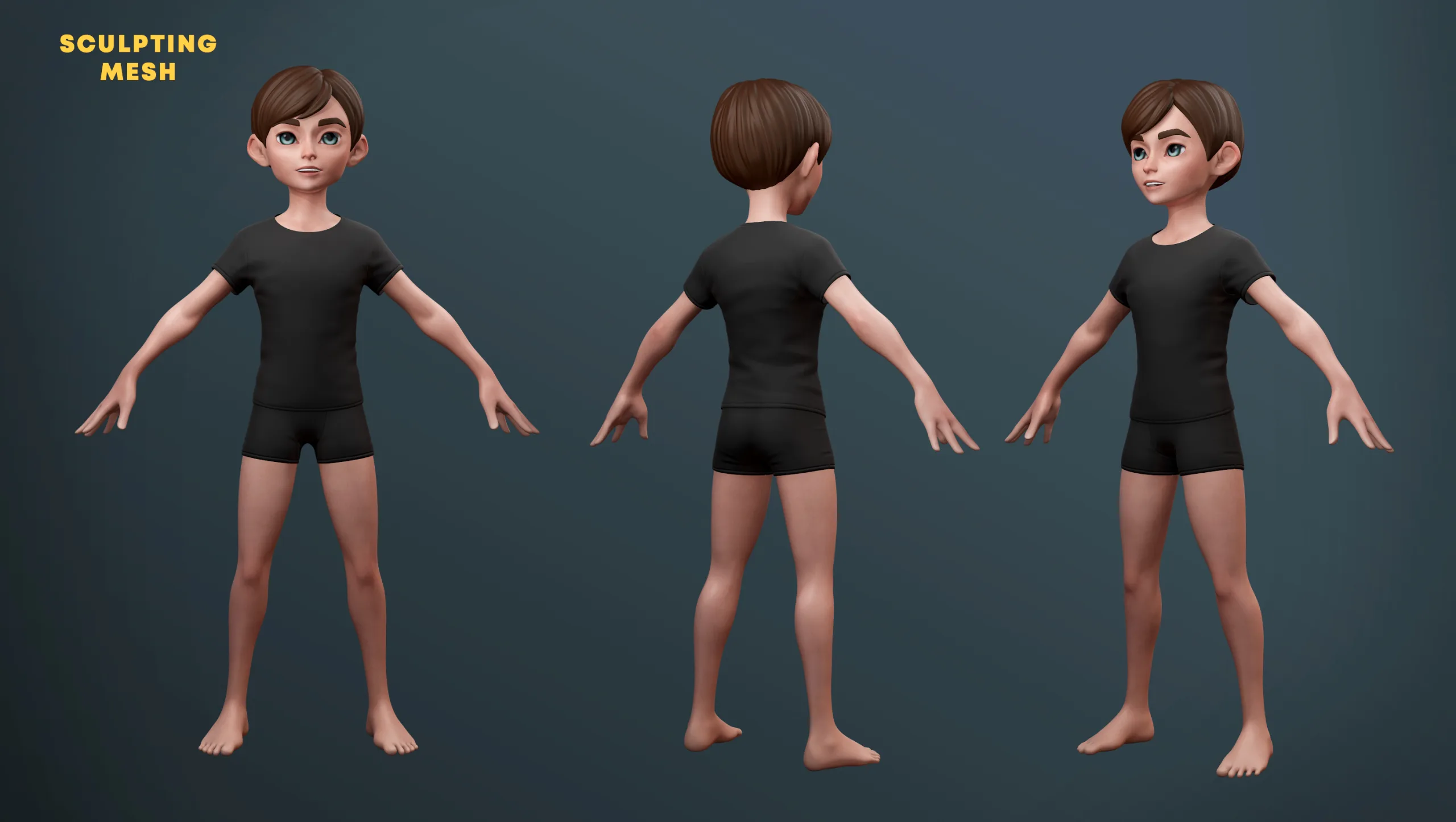 Stylized Cartoon Kid Game Model & Basemesh