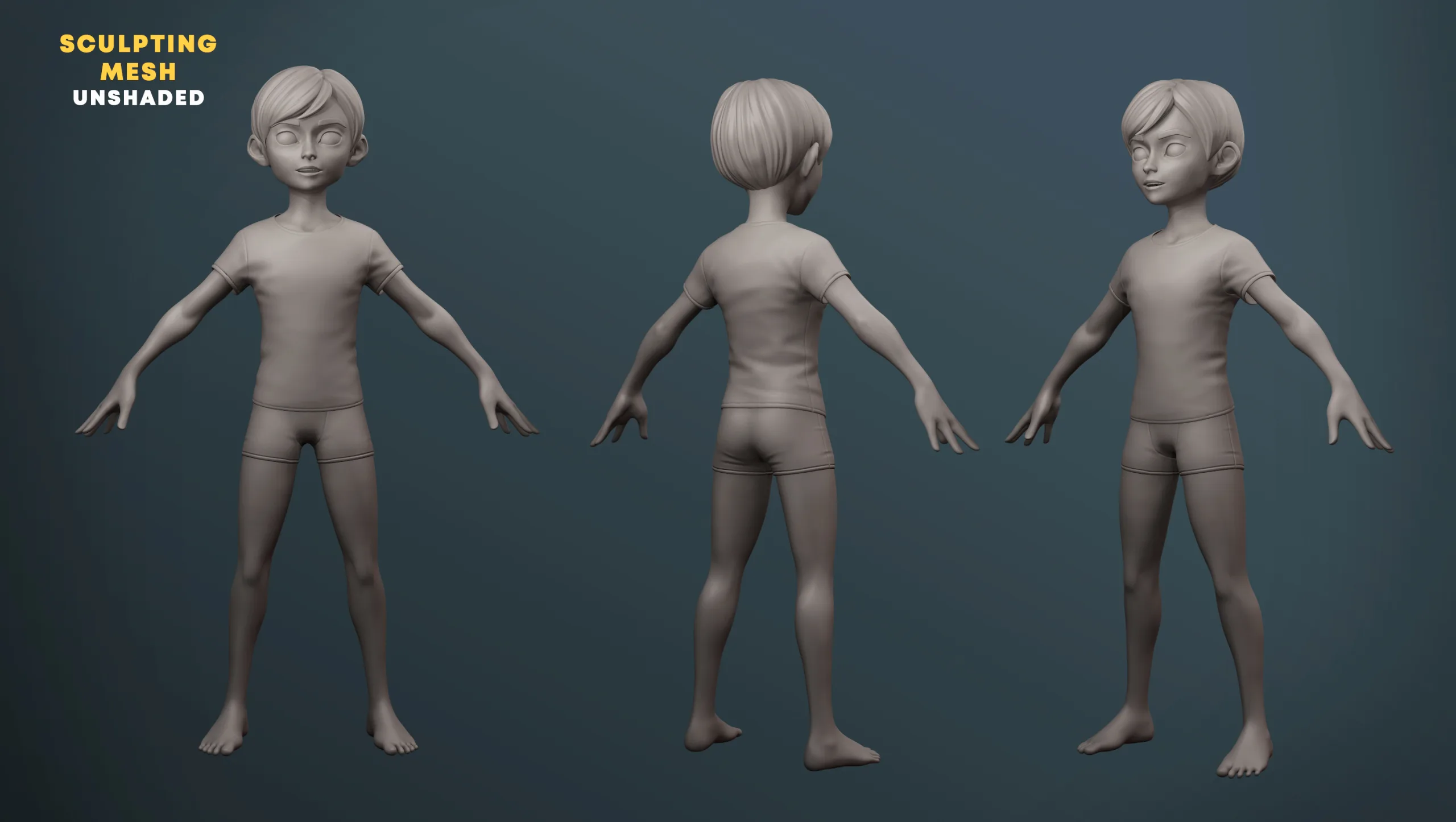 Stylized Cartoon Kid Game Model & Basemesh