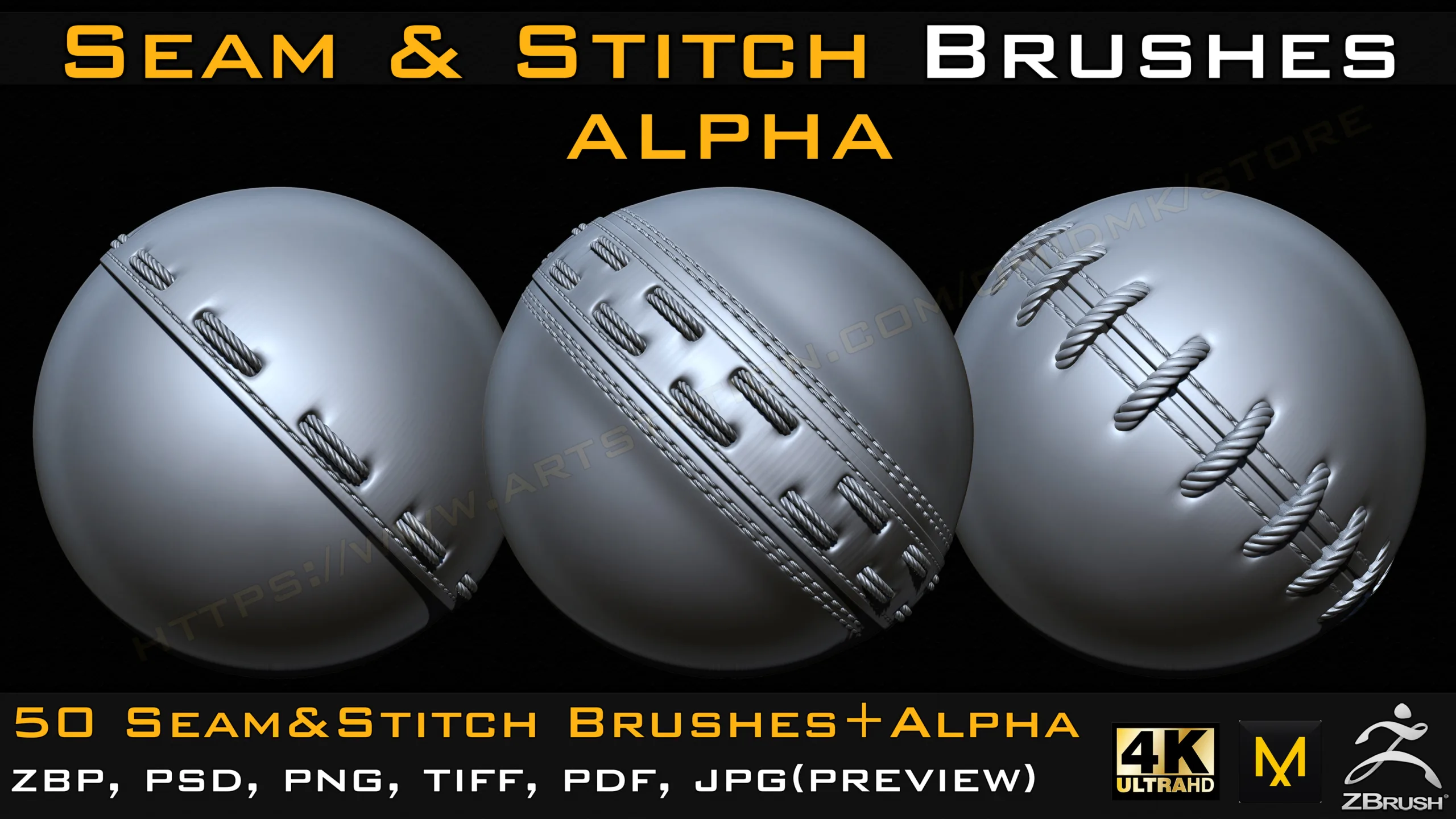 50 Seam & Stitch Brushes & Alpha (Tileable 4k-16bit) Vol.04