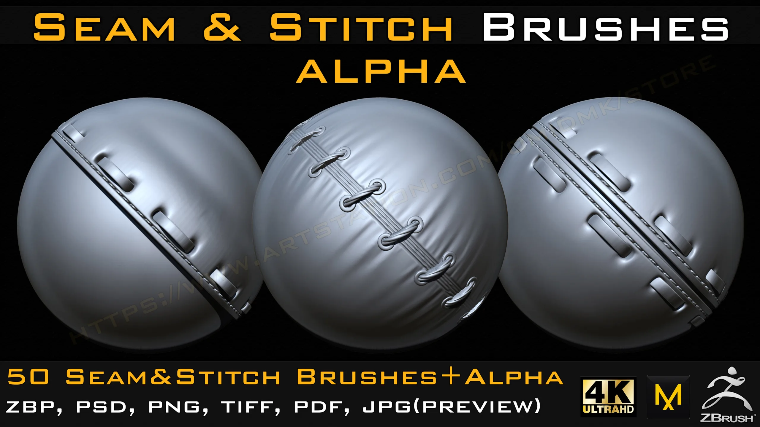 50 Seam & Stitch Brushes & Alpha (Tileable 4k-16bit) Vol.04