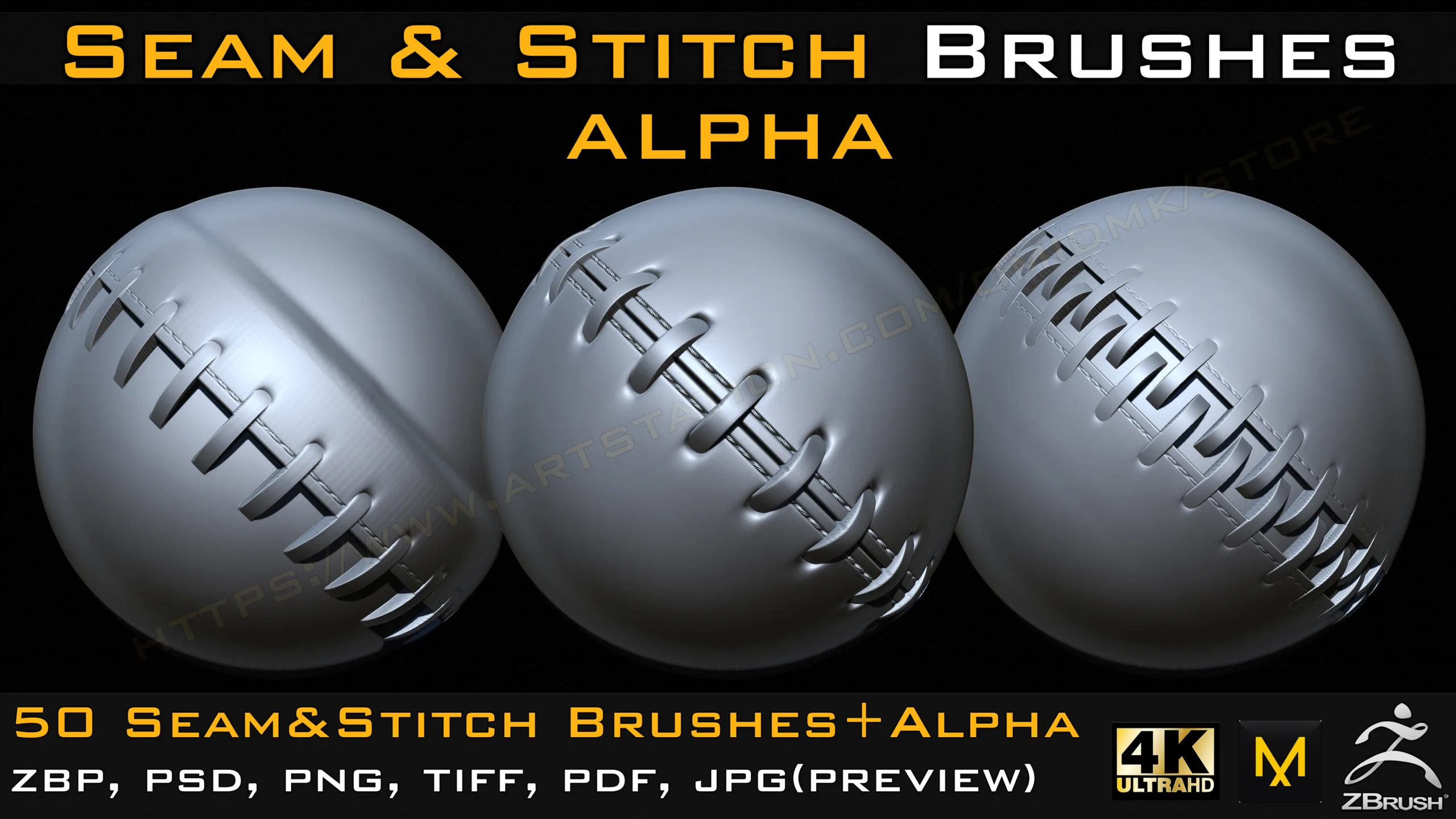 50 Seam & Stitch Brushes & Alpha (Tileable 4k-16bit) Vol.04