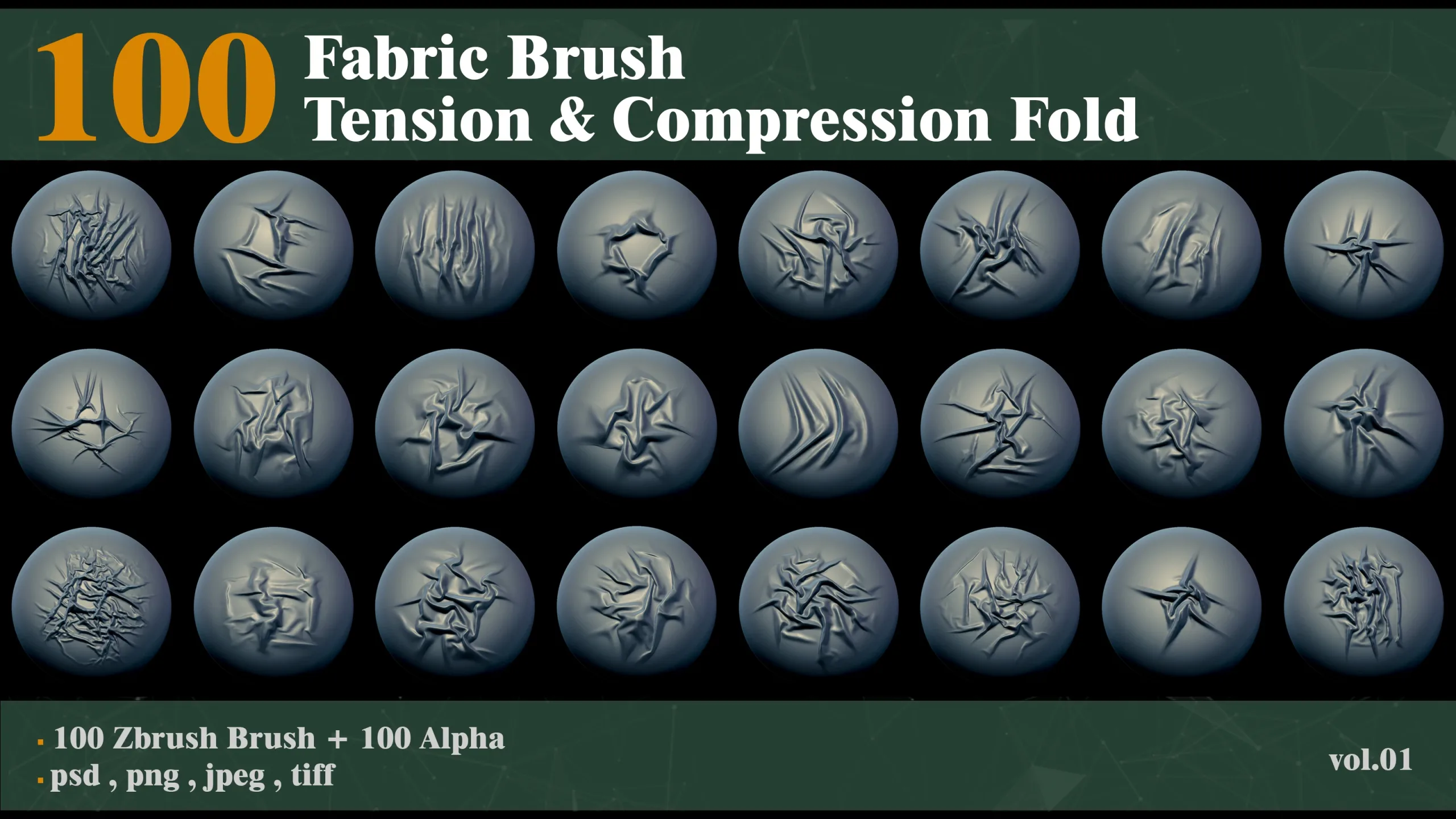 100 4K Fabric Brushes -Tension & Compression Folds + Alpha VOL.01