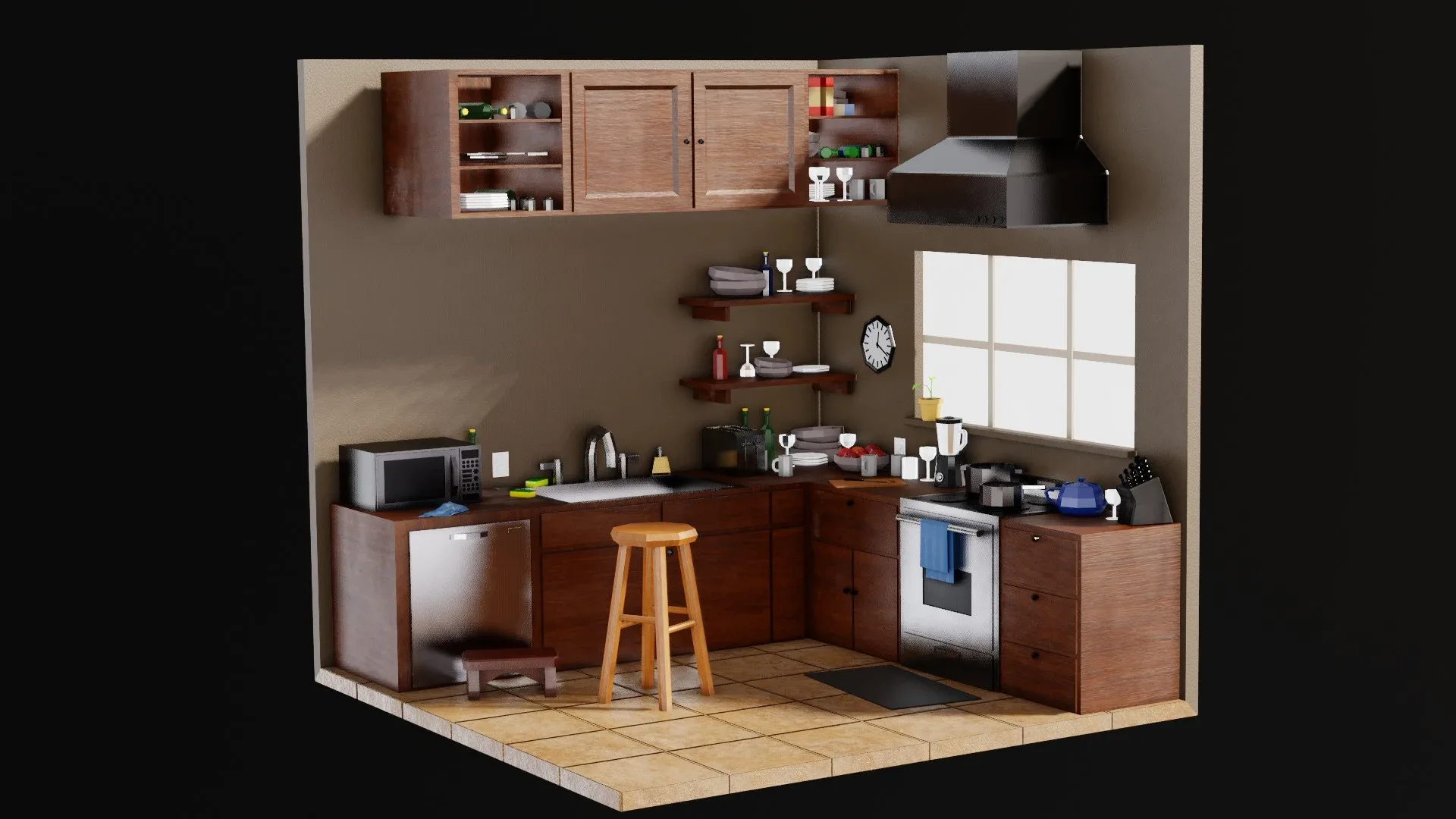 Low Poly Isometric Kitchen