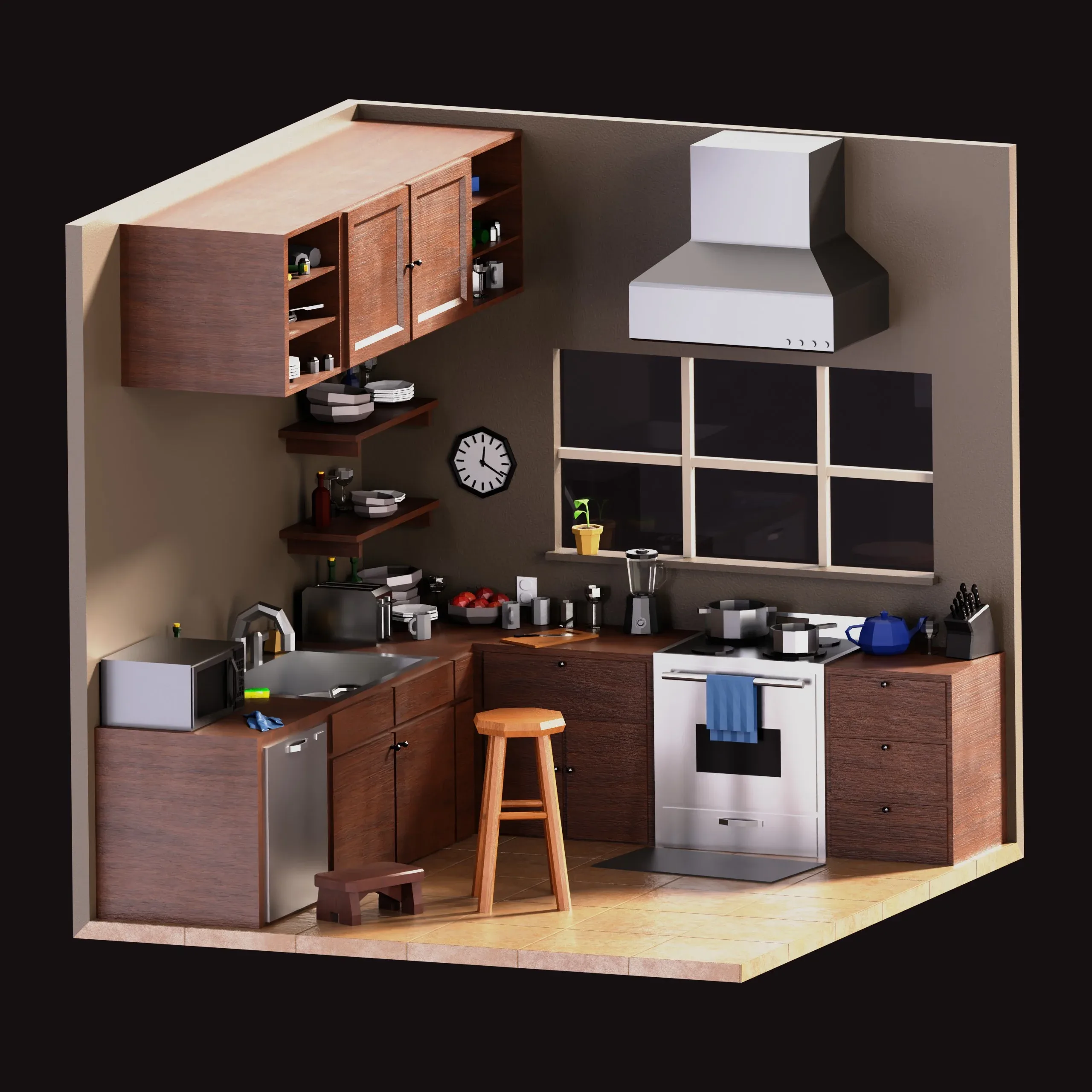 Low Poly Isometric Kitchen