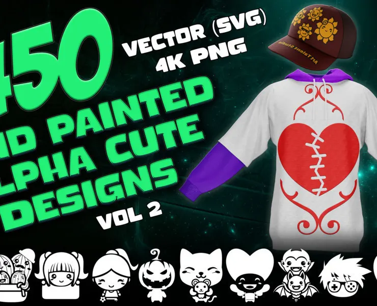 1450 Hand Painted Alpha Cute Designs (MEGA Pack) - Second version of Cute Designs - Vol 28