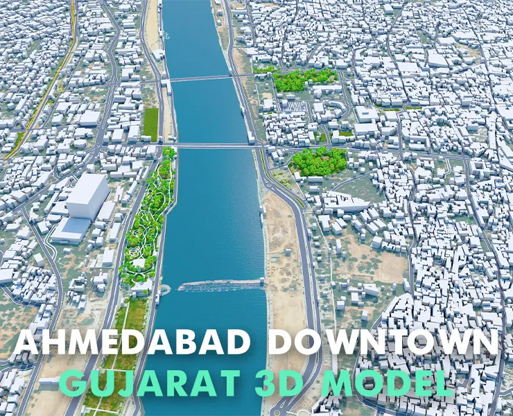 Ahmedabad downtown City Gujarat India 3D Model 6km