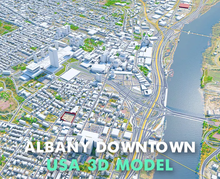 Albany downtown City NY, USA 3D Model 8km