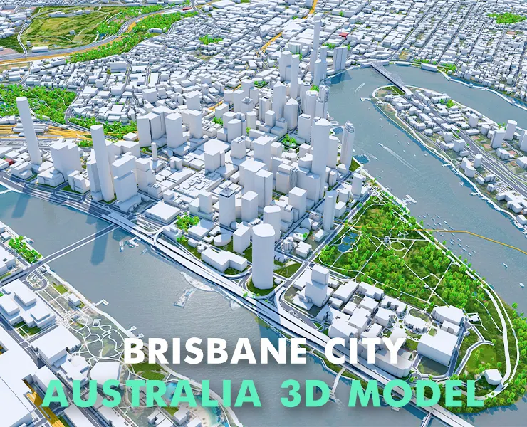 Brisbane City Australia 3D Model 50km
