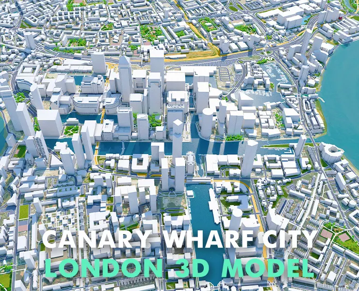 Canary Wharf city London 3d model 5km