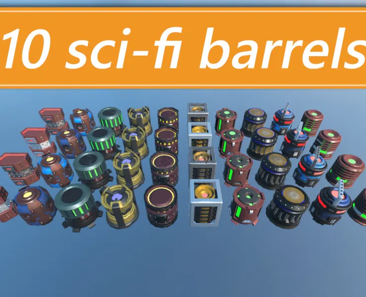 PBR sci-fi exterior props: 10 barrels