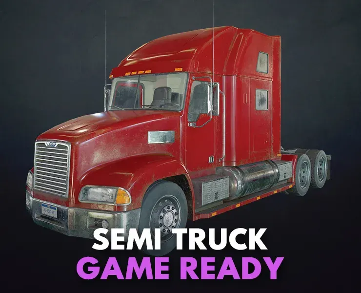 Semi Truck Tractor - Red - Low Poly