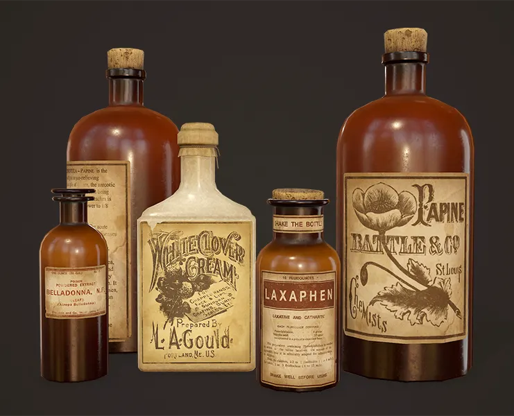 Antique Apothecary Bottles - PBR Game Ready