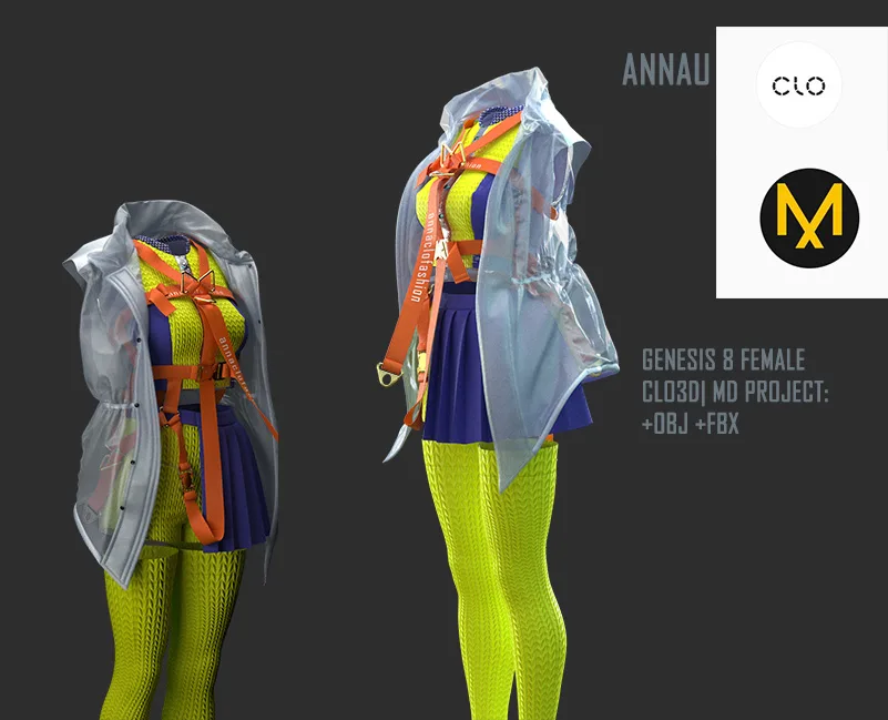 GENESIS 8 FEMALE: CYBERPUNK COLORS SET| CLO3D| MARVELOUS DESIGNER PROJECT +OBJ+GLB+FBX