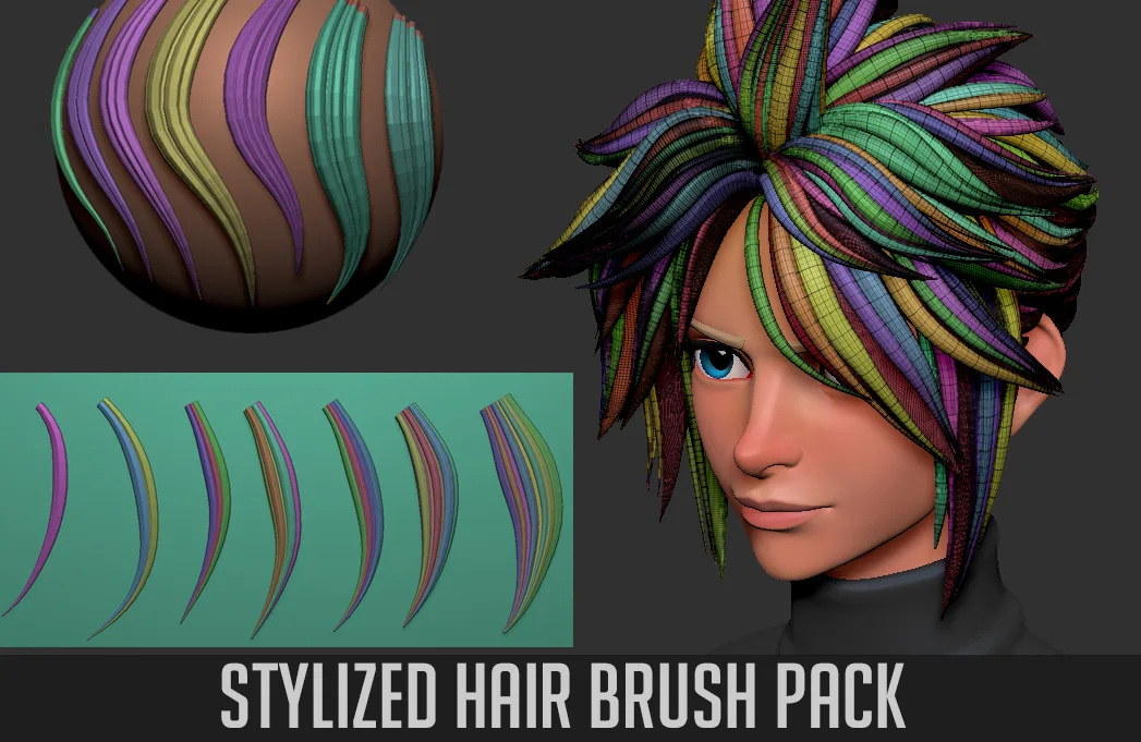 Stylized Zbrush IMM Hair Brush Sets