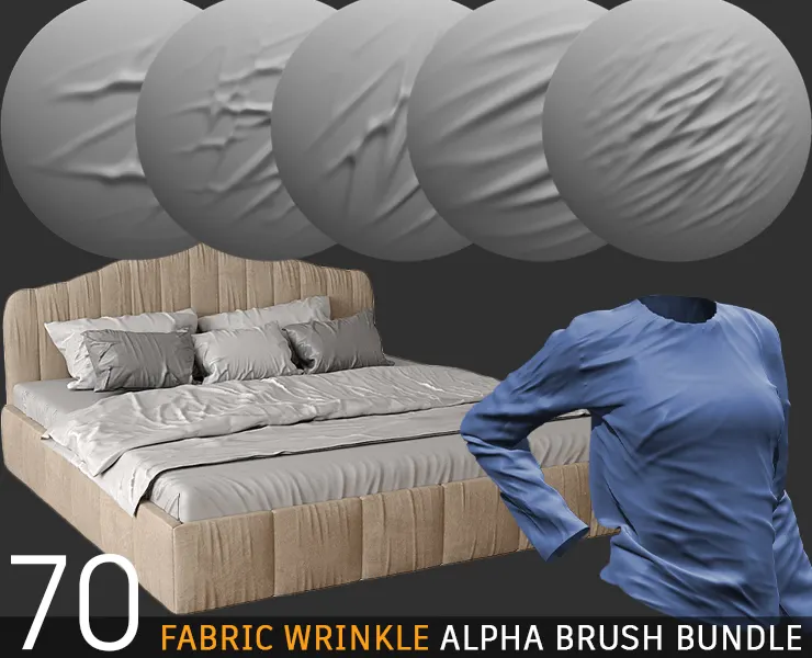 70 Fabric Wrinkle Alpha Brush : Tension & Compression (4K tiff 16bit)