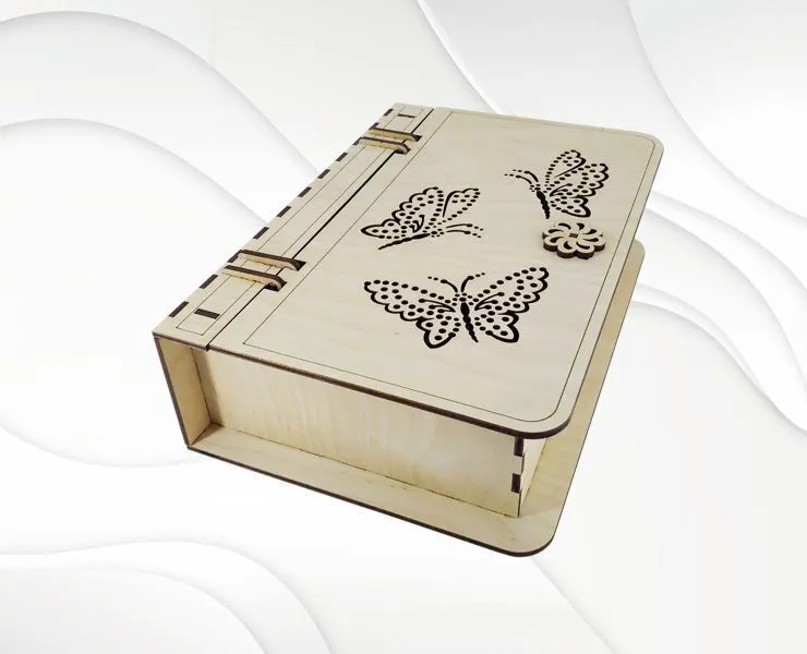 Gift box design laser cutting. Butterfly pattern, svg dxf files, laser cutting.