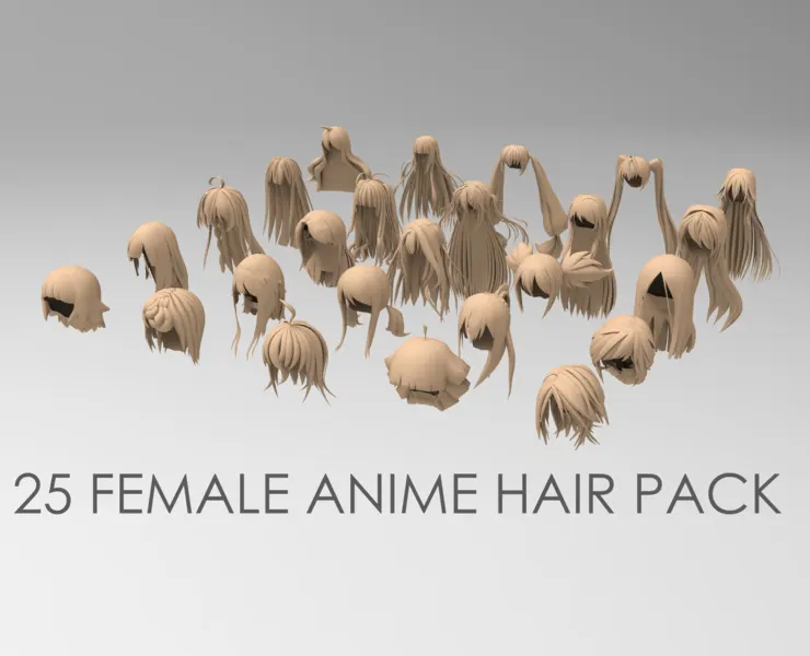25 female anime hair pack