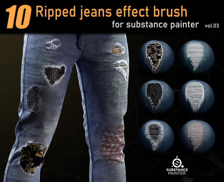 Ripped jeans effect brush for substance painter_VOL03