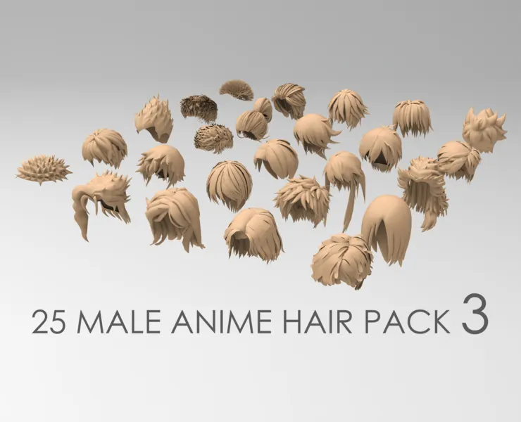 25 male anime hair pack 3