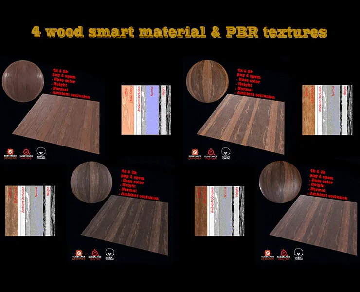 4 Wood Smart Material &amp; PBR Texture