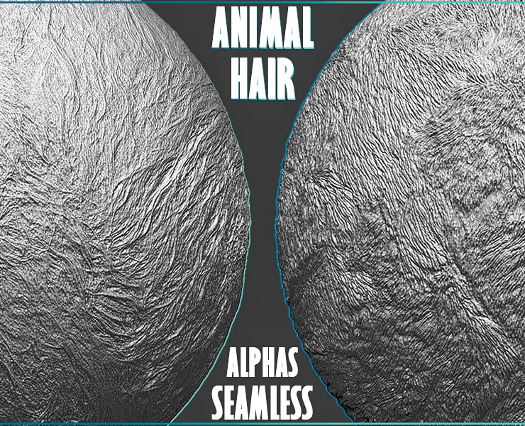 50 Fur and Hair Alphas (Tileable, Displacement Map) vol.6 for ZBrush, Substance