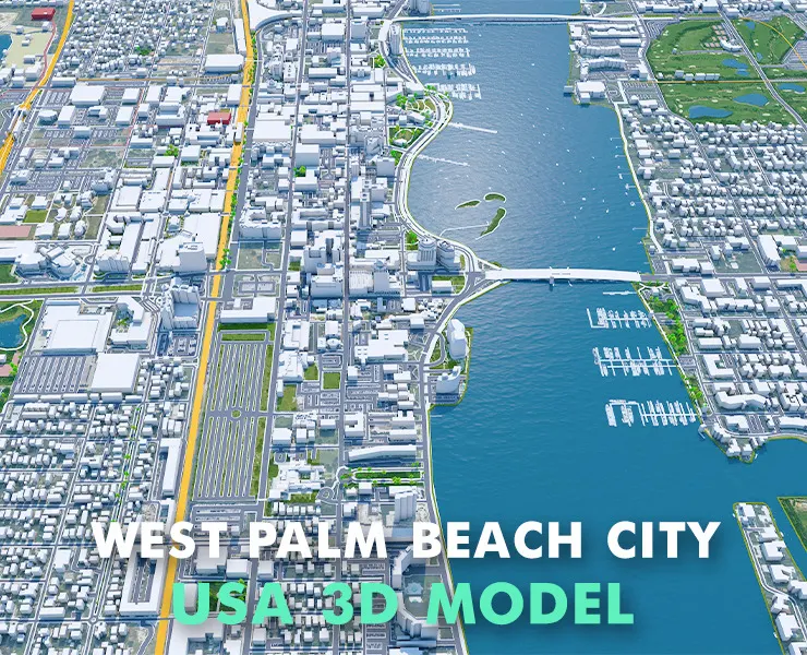 West Palm Beach City Florida USA 3D Model 40km