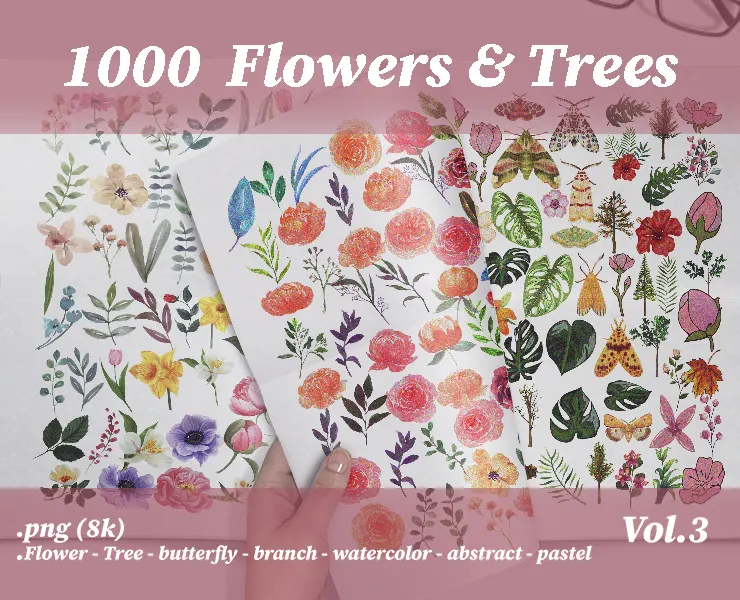 1000 Flowers & Trees transparent background png 8k vol 3