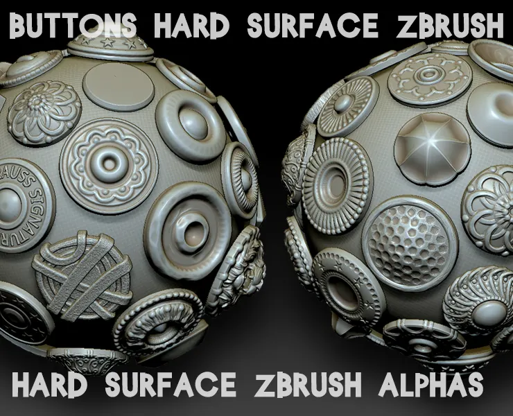 Buttons 35 Hard Surface Zbrush Alphas