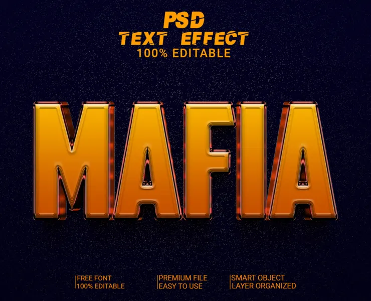 3D Mafia PSD fully editable text effect. Layer style PSD mockup template.