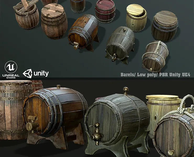 Barels/ Low poly/ PBR Unity UE4