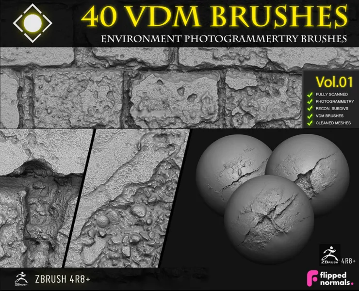 40 SCANNED VDM ENVIRONMENT PHOTOGRAMMETRY BRUSHES - ZBRUSH 4R8+