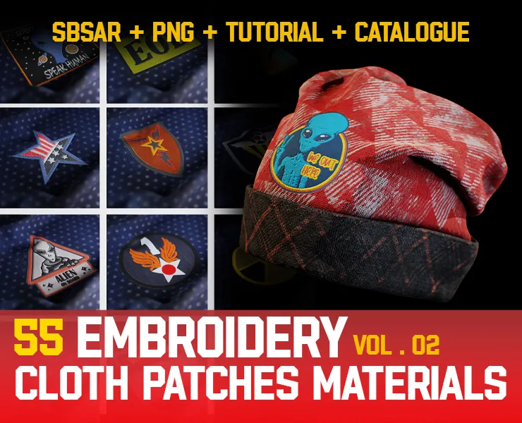 " 55 Embroidery Cloth Patches Materials " / SBSAR - PNG - Video Tutorial (Vol.2)