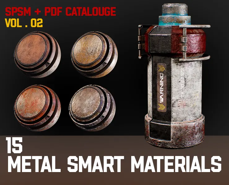 " 15 High Detailed Metal Smart Materials " (Vol.2) + Free SCIFI Prop 3D Model