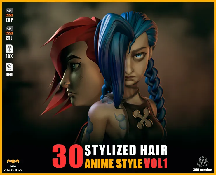 30 Stylized Hair (Anime Style) - VOL 01