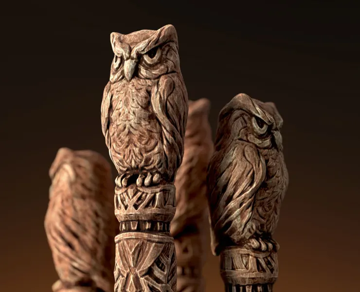 Wooden Totem Owl Pole 8K