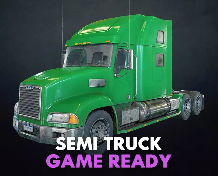 Semi Truck Tractor - Green - Low Poly