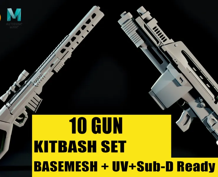 Scifi Gun KitbashSet_Basemesh+UV