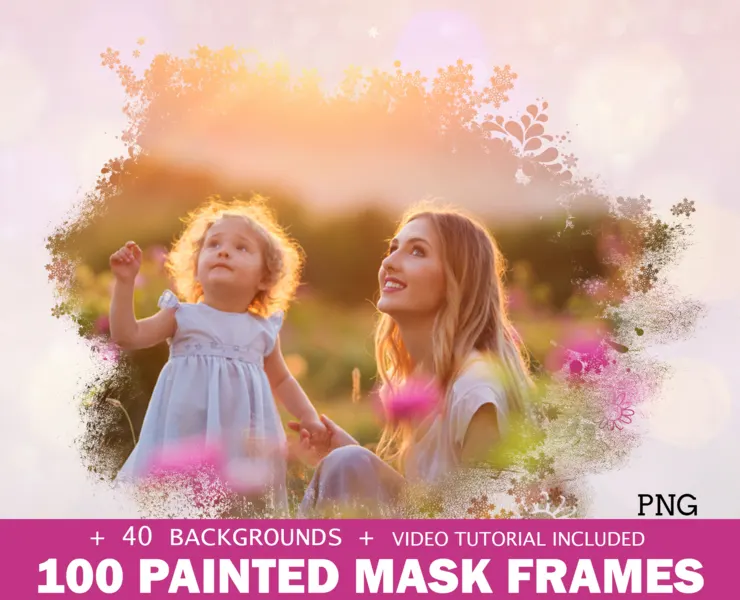 100 Painted photo mask frames, watercolor mask