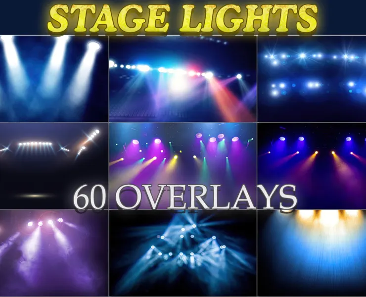 60 Stage Lighting Overlays, Stage arena lighting background spotlight, Stadium, Arena Colorful Lights