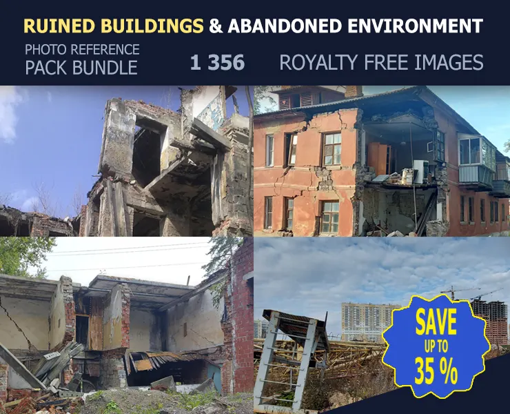 Ruined Buildings & Abandoned Environment Reference Pack Bundle