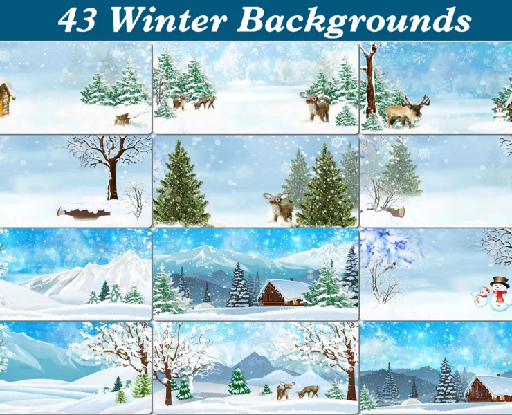 43 Winter Watercolor landscape, scene painting, Holiday backdrops, Mug Design, Christmas card, Rustic image on wood, Digital papers forest