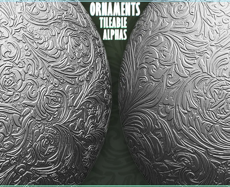 Ornaments Tileable Alphas (Displacement Maps) for ZBrush, Blender, Substance Painter vol.4