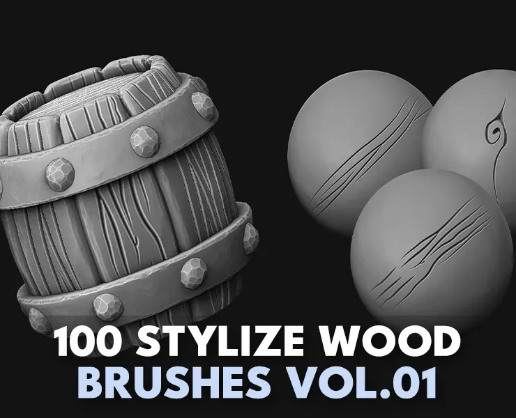 100 Stylize Wood Brushes and 4K Alphas - ZBrush 4R8+