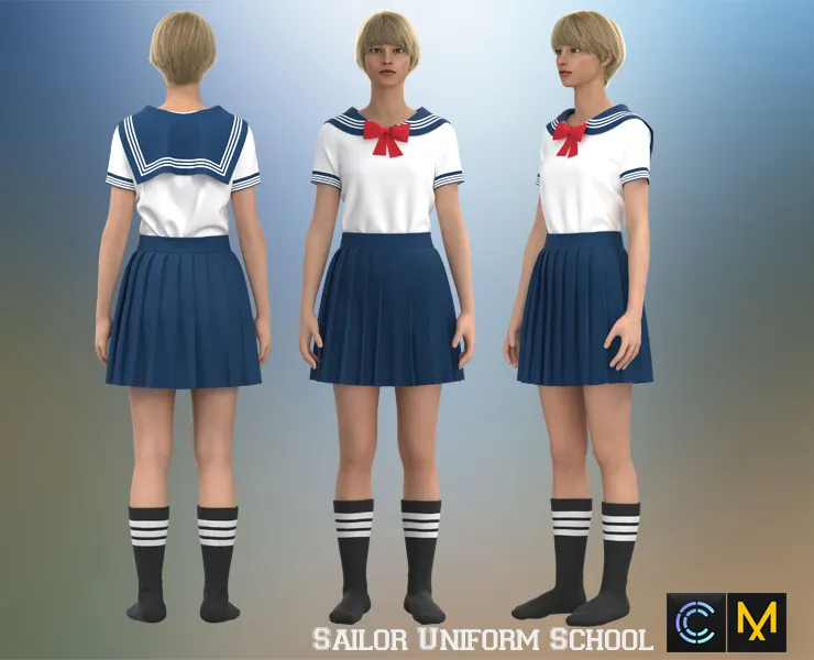 Sailor Uniform School, Marvelous Designer, Clo3d