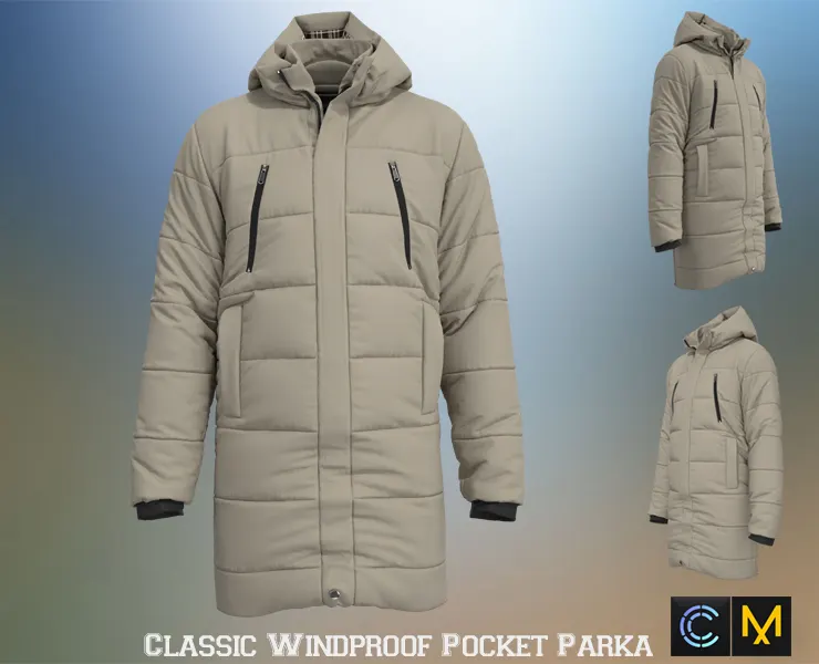 Classic Windproof Pocket Parka, marvelous designer,clo3d