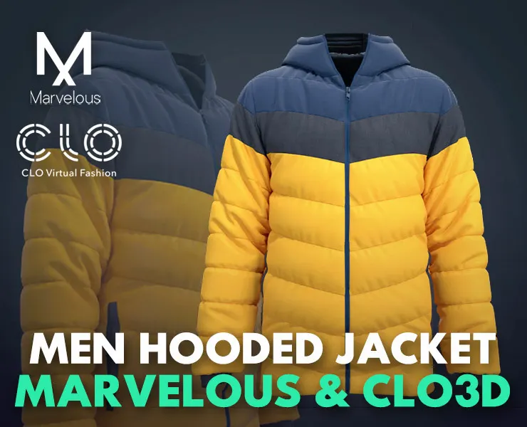 Men Winter Casual Hooded Jacket - Marvelous designer - Clo3d