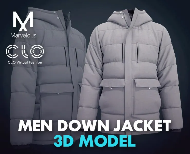 Men Down Jacket - Marvelous Designer - Clo3d